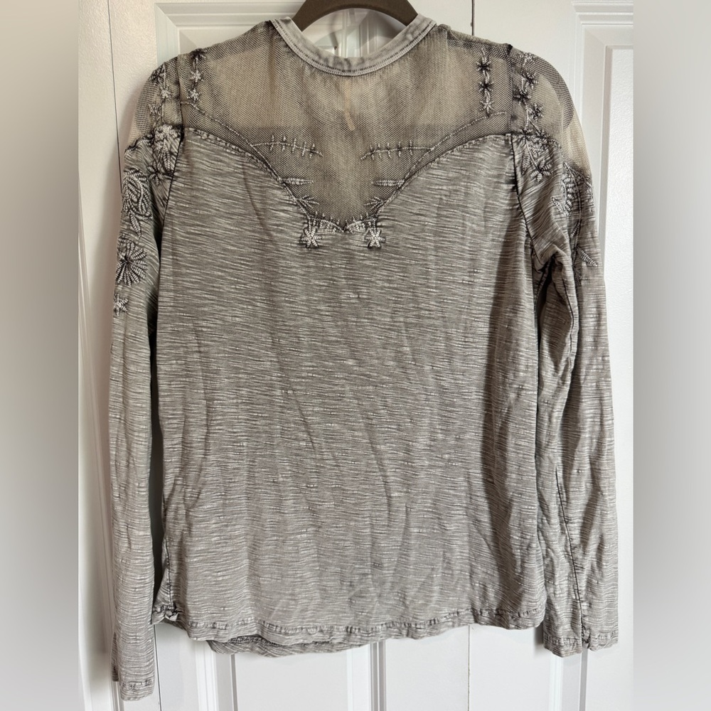 Free People Micha Mesh Tee Embroidered Cotton Long Sleeve Boho - Picture 3 of 6